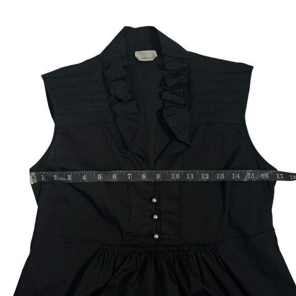 Mantu Black Sleeveless Small V-neck Button-Down Ruffled Top Blouse sz 6 - Picture 10 of 12